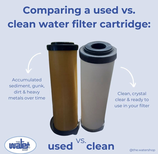 Comparing a used vs. clean water filter cartridge